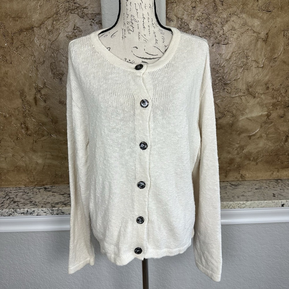 CP Shades Button Front Knit Cardigan Sweater Womens‎ Medium Cotton Rayon Cream